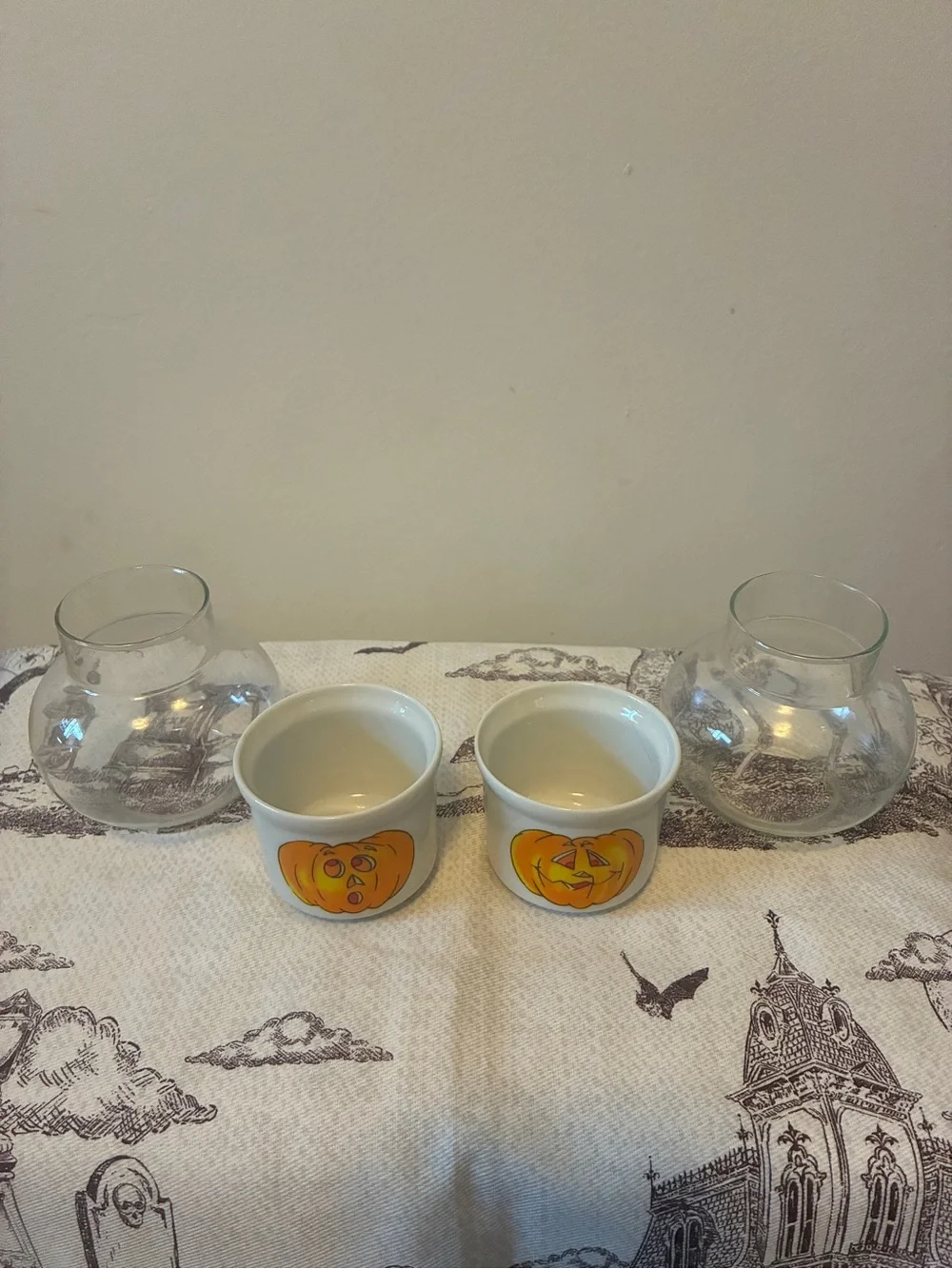 Vintage Halloween Pumpkin Glass Hurricane Candle Holders
